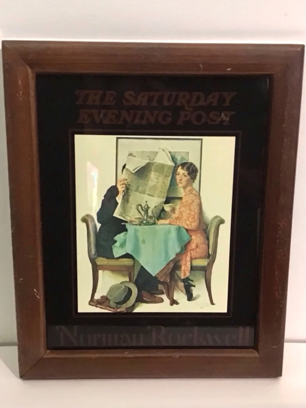Vintage NORMAN ROCKWELL Wood Framed Art Print The Breakfast Table 9.5”x11.5”